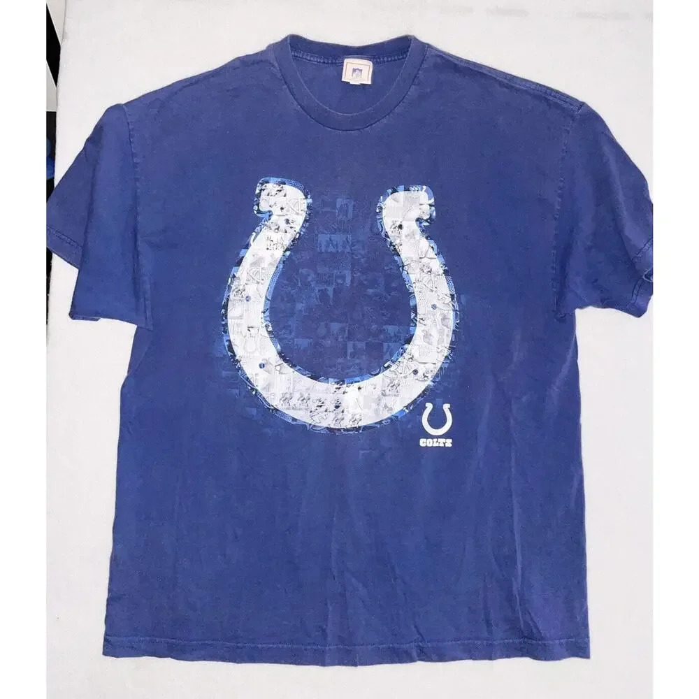 Vintage Indianapolis Colts Shirt Mens 2XL Blue White Graphic Faded Oversized Y2K